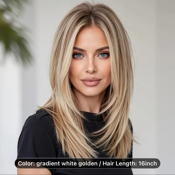 The Unbranded Brand Other - 16” Elegant Gradient White-Golden  with graying roots layered  Synthetic Wig,